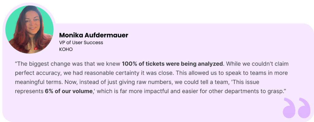 Monika Aufdermauer talking about her experience how the customer tickets were being QAed 100%